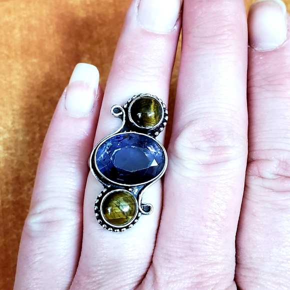 New Amethyst & Tigers Eye Silver Ring. - Picture 8 of 9